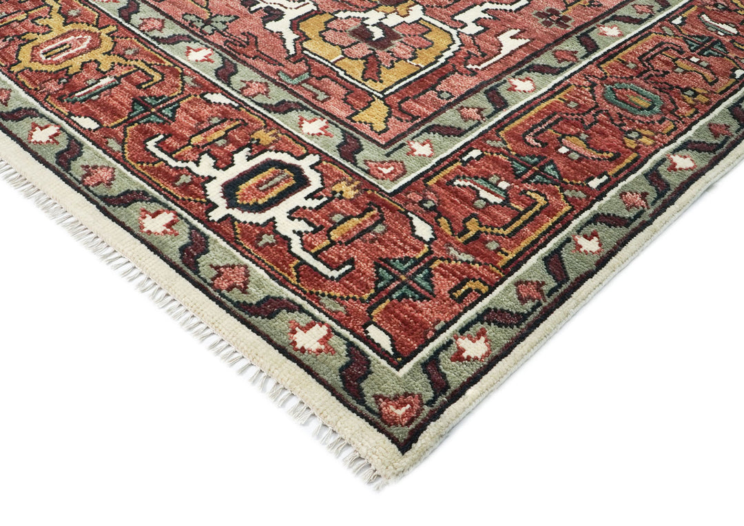 Palace Rose, Ivory, Brown Color Hand Knotted Oushak Wool  Oriental Rug