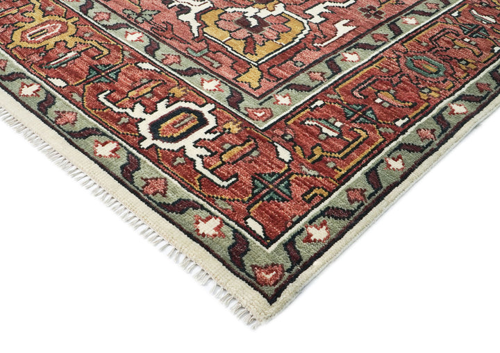 Palace Rose, Ivory, Brown Color Hand Knotted Oushak Wool  Oriental Rug