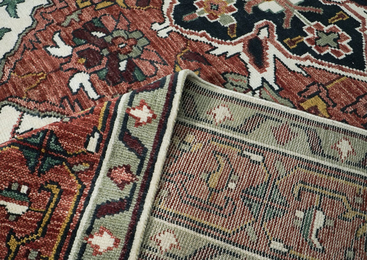 Palace Rose, Ivory, Brown Color Hand Knotted Oushak Wool  Oriental Rug