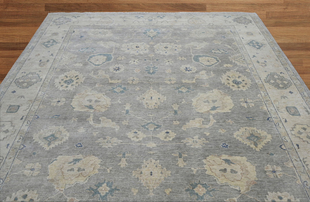 Celeste Rugs Hand Knotted 10' x 14' Wool Oriental Area Rug Gray Showcasing a Classic Oushak Design.
