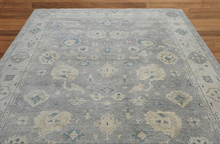 Celeste Rugs Hand Knotted 10' x 14' Wool Oriental Area Rug Gray Showcasing a Classic Oushak Design.