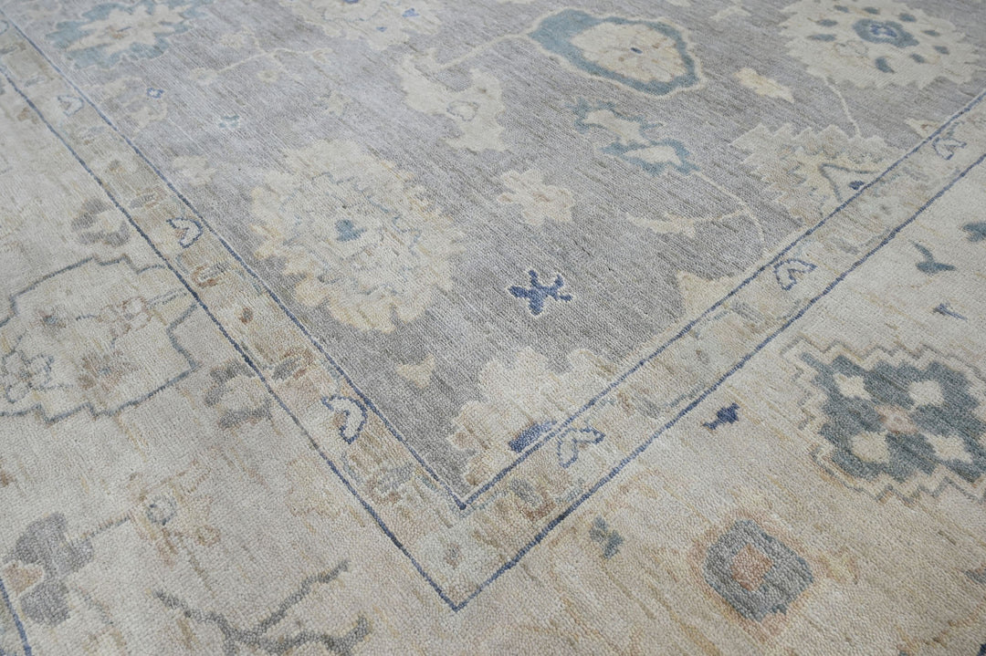 Celeste Rugs Hand Knotted 10' x 14' Wool Oriental Area Rug Gray Showcasing a Classic Oushak Design.