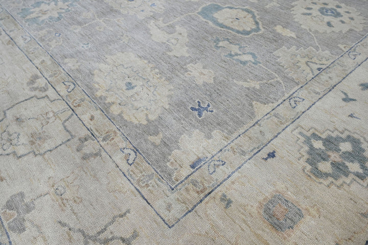 Celeste Rugs Hand Knotted 10' x 14' Wool Oriental Area Rug Gray Showcasing a Classic Oushak Design.