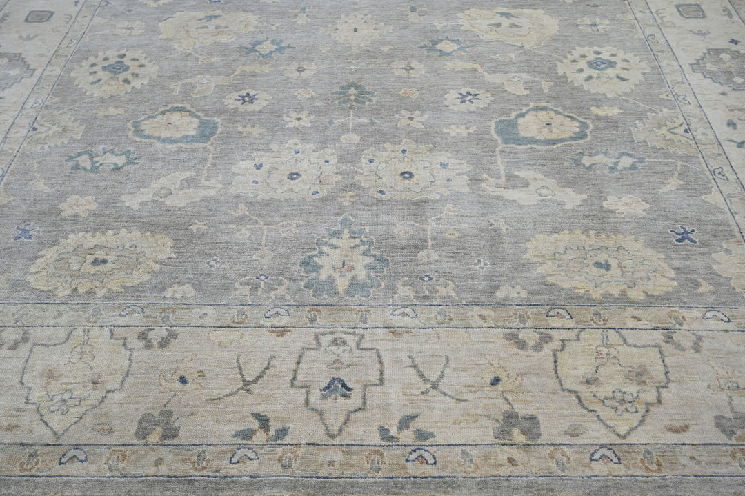 Celeste Rugs Hand Knotted 10' x 14' Wool Oriental Area Rug Gray Showcasing a Classic Oushak Design.
