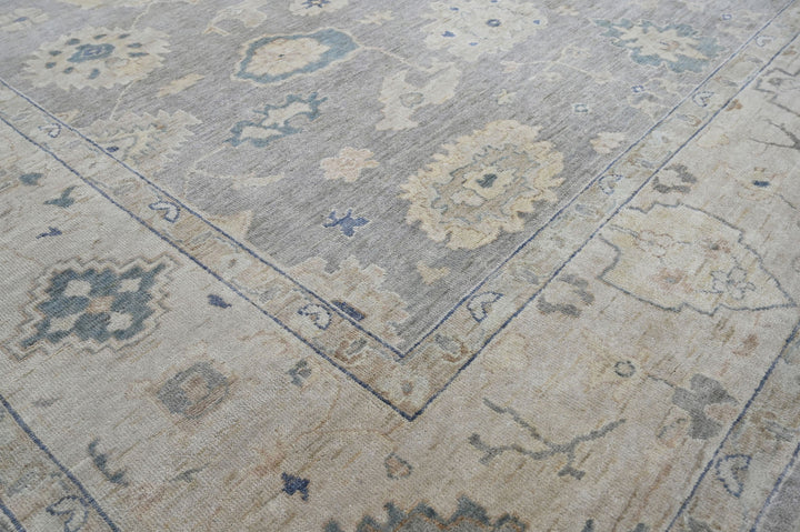Celeste Rugs Hand Knotted 10' x 14' Wool Oriental Area Rug Gray Showcasing a Classic Oushak Design.
