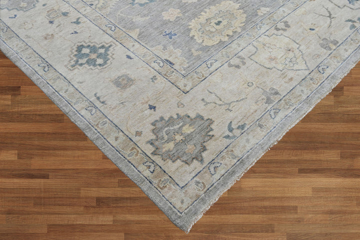 Celeste Rugs Hand Knotted 10' x 14' Wool Oriental Area Rug Gray Showcasing a Classic Oushak Design.