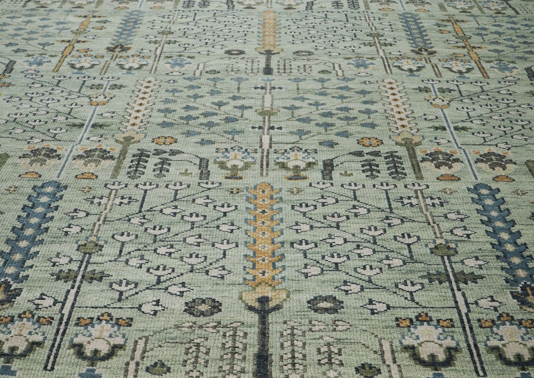Palace Celadon, Beige, Tan Color Hand Knotted Oushak Wool Transitional Oriental Rug