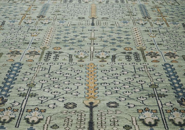Palace Celadon, Beige, Tan Color Hand Knotted Oushak Wool Transitional Oriental Rug