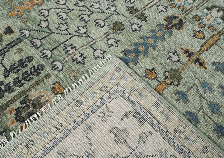 Palace Celadon, Beige, Tan Color Hand Knotted Oushak Wool Transitional Oriental Rug