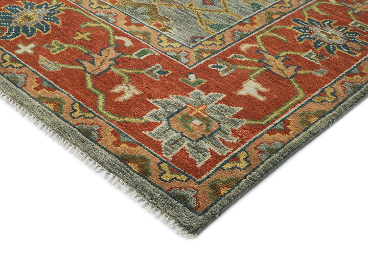 Palace Blue, Gray, Burnt Orange Color Hand Knotted Oushak Wool  Oriental Rug