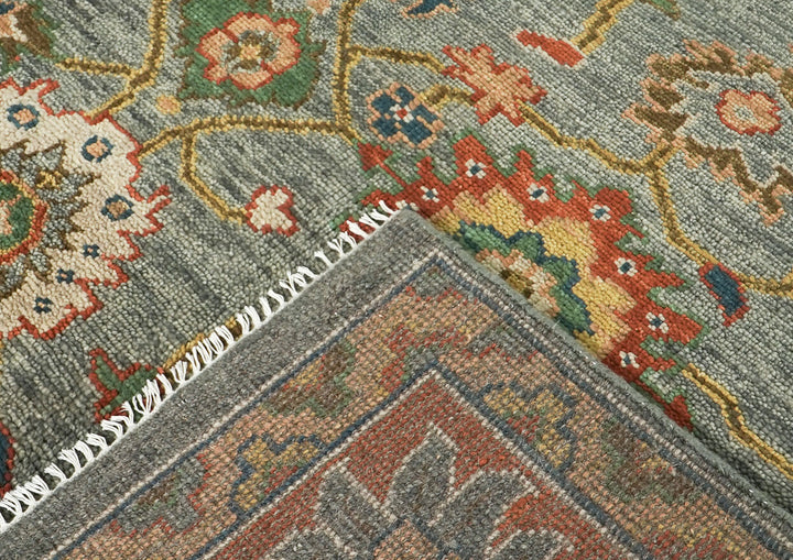 Palace Blue, Gray, Burnt Orange Color Hand Knotted Oushak Wool  Oriental Rug