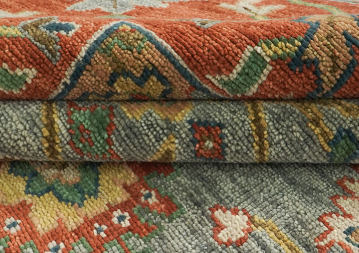 Palace Blue, Gray, Burnt Orange Color Hand Knotted Oushak Wool  Oriental Rug