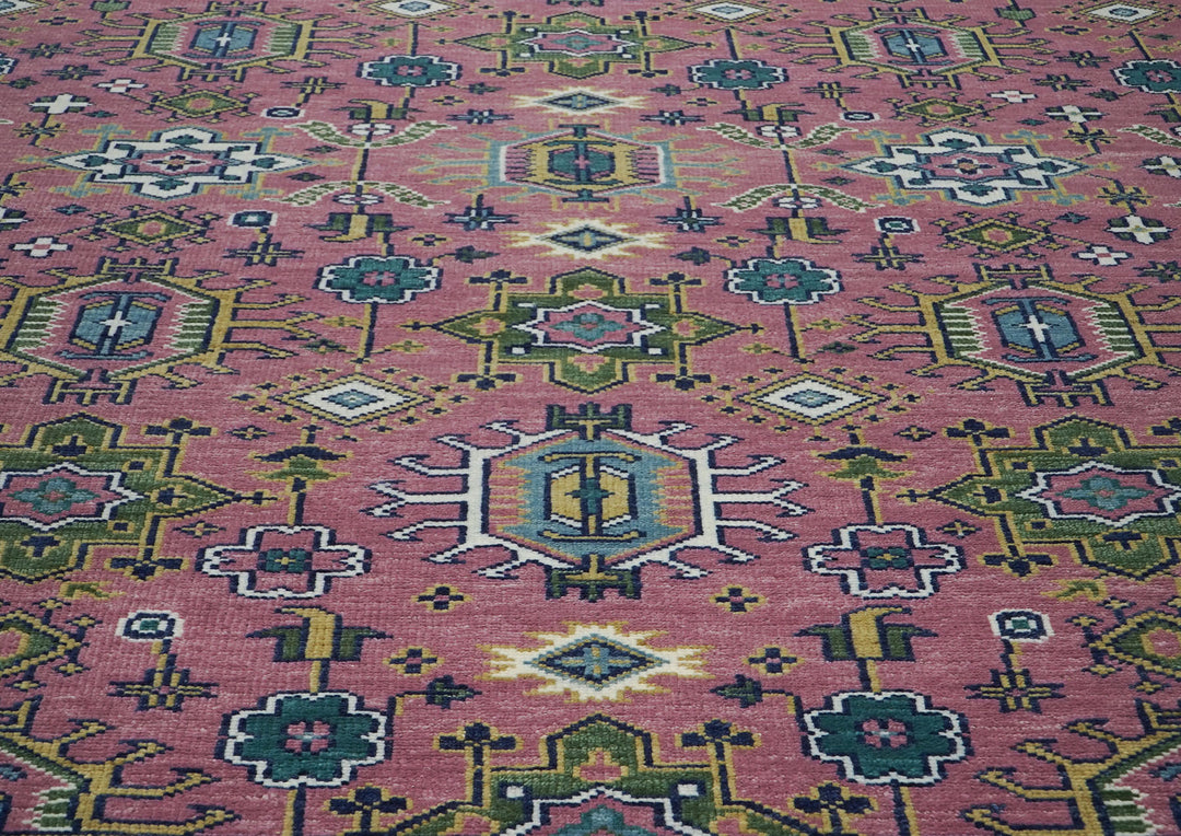 12x15 Pink, Blue, Lime Color Hand Knotted Oushak Wool Transitional Oriental Rug