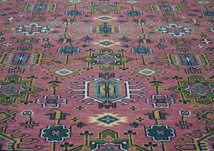12x15 Pink, Blue, Lime Color Hand Knotted Oushak Wool Transitional Oriental Rug