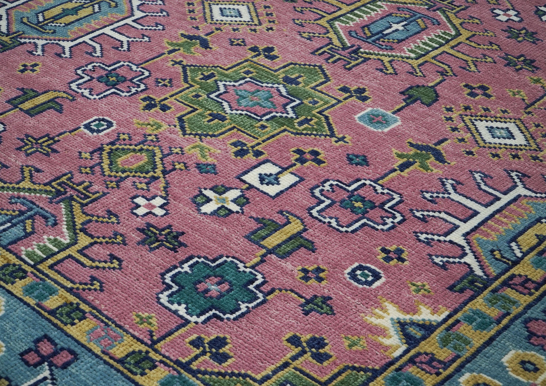 12x15 Pink, Blue, Lime Color Hand Knotted Oushak Wool Transitional Oriental Rug