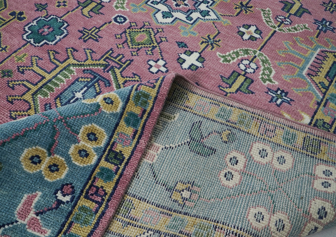 12x15 Pink, Blue, Lime Color Hand Knotted Oushak Wool Transitional Oriental Rug