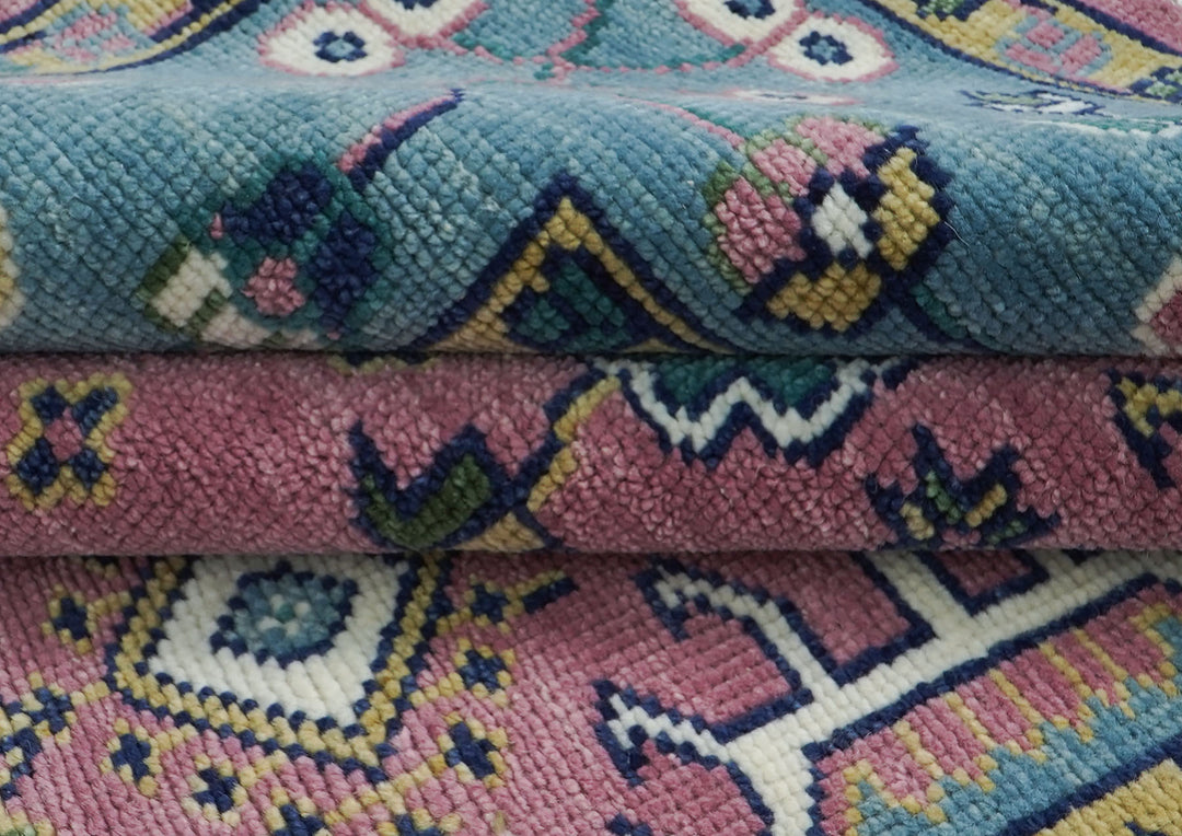 12x15 Pink, Blue, Lime Color Hand Knotted Oushak Wool Transitional Oriental Rug