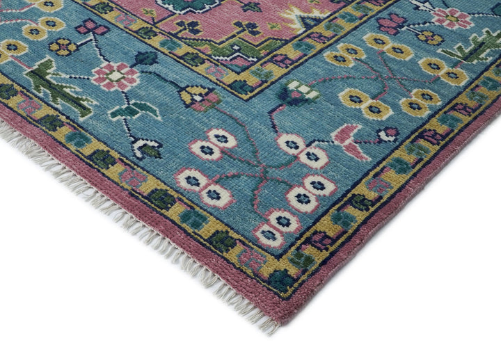 12x15 Pink, Blue, Lime Color Hand Knotted Oushak Wool Transitional Oriental Rug