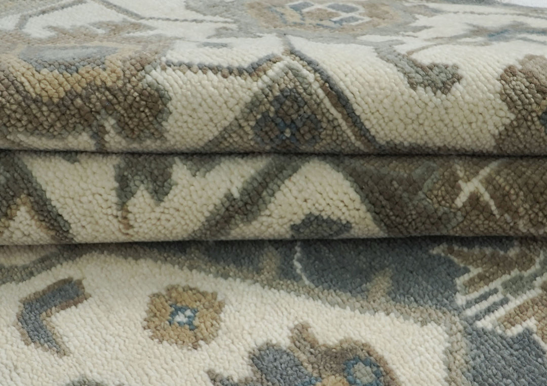 Palace Slate, Ivory, Beige Color Hand Knotted Oushak Wool  Oriental Rug
