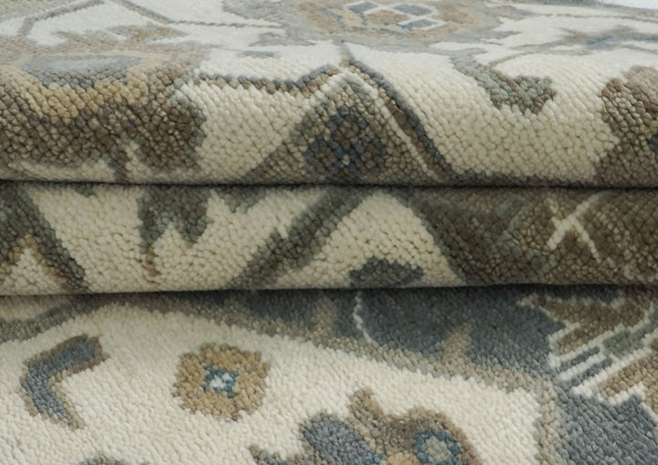 Palace Slate, Ivory, Beige Color Hand Knotted Oushak Wool  Oriental Rug