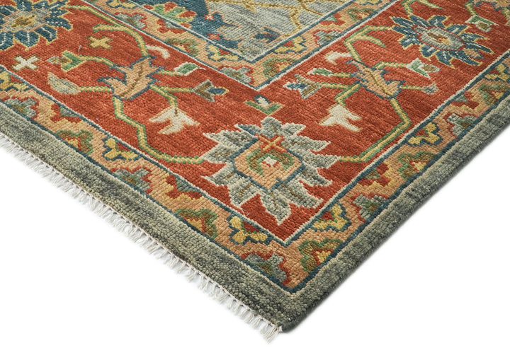 12x15 Gray, Blue, Burnt Orange Color Hand Knotted Oushak Wool Arts and Crafts Oriental Rug