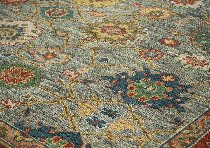 12x15 Gray, Blue, Burnt Orange Color Hand Knotted Oushak Wool Arts and Crafts Oriental Rug