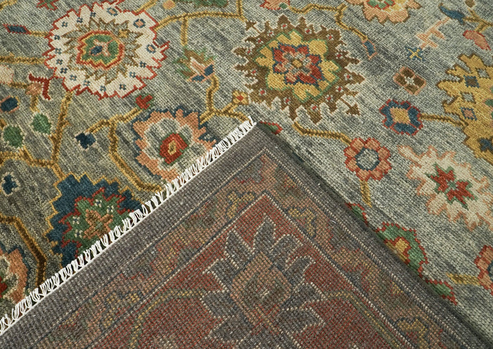 12x15 Gray, Blue, Burnt Orange Color Hand Knotted Oushak Wool Arts and Crafts Oriental Rug