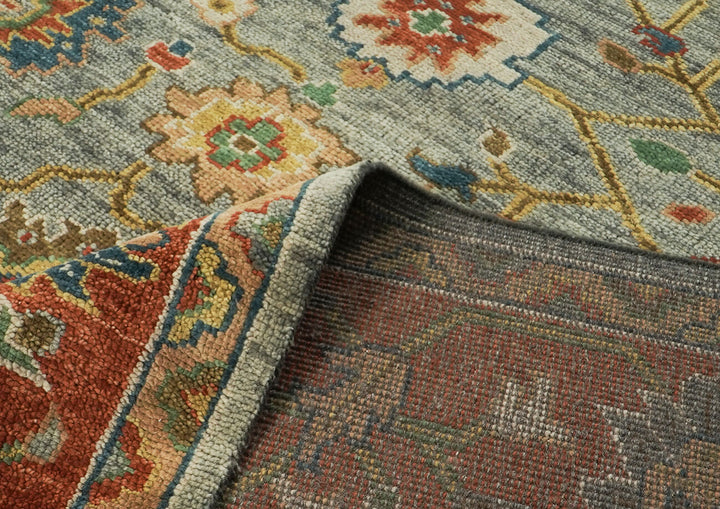 12x15 Gray, Blue, Burnt Orange Color Hand Knotted Oushak Wool Arts and Crafts Oriental Rug