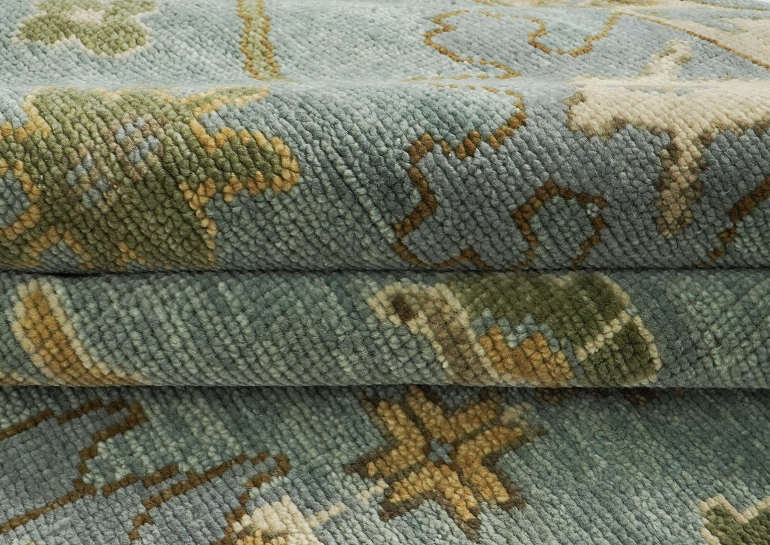 Palace Celadon, Beige, Lime Color Hand Knotted Oushak Wool Transitional Oriental Rug