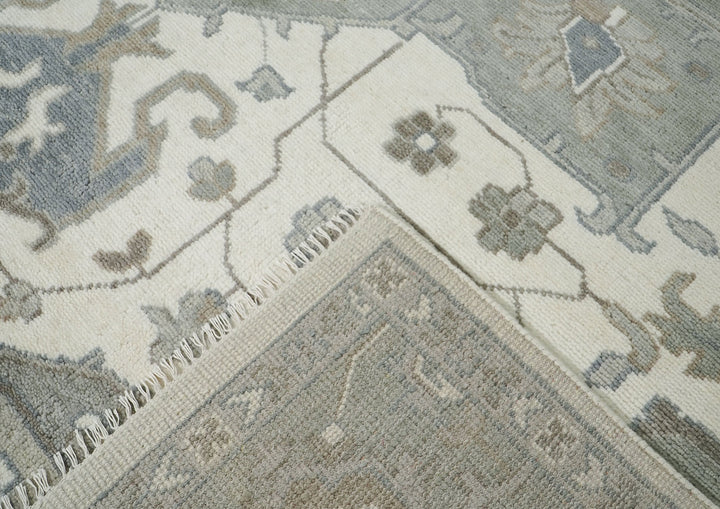 Palace Gray, Ivory, Taupe Color Hand Knotted Oushak Wool  Oriental Rug