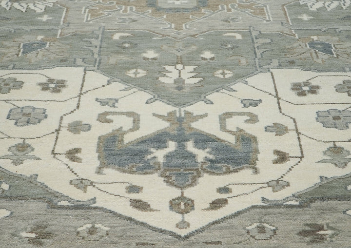 Palace Gray, Ivory, Taupe Color Hand Knotted Oushak Wool  Oriental Rug