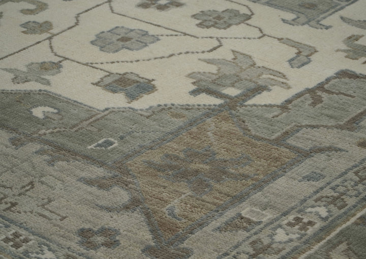 Palace Gray, Ivory, Taupe Color Hand Knotted Oushak Wool  Oriental Rug