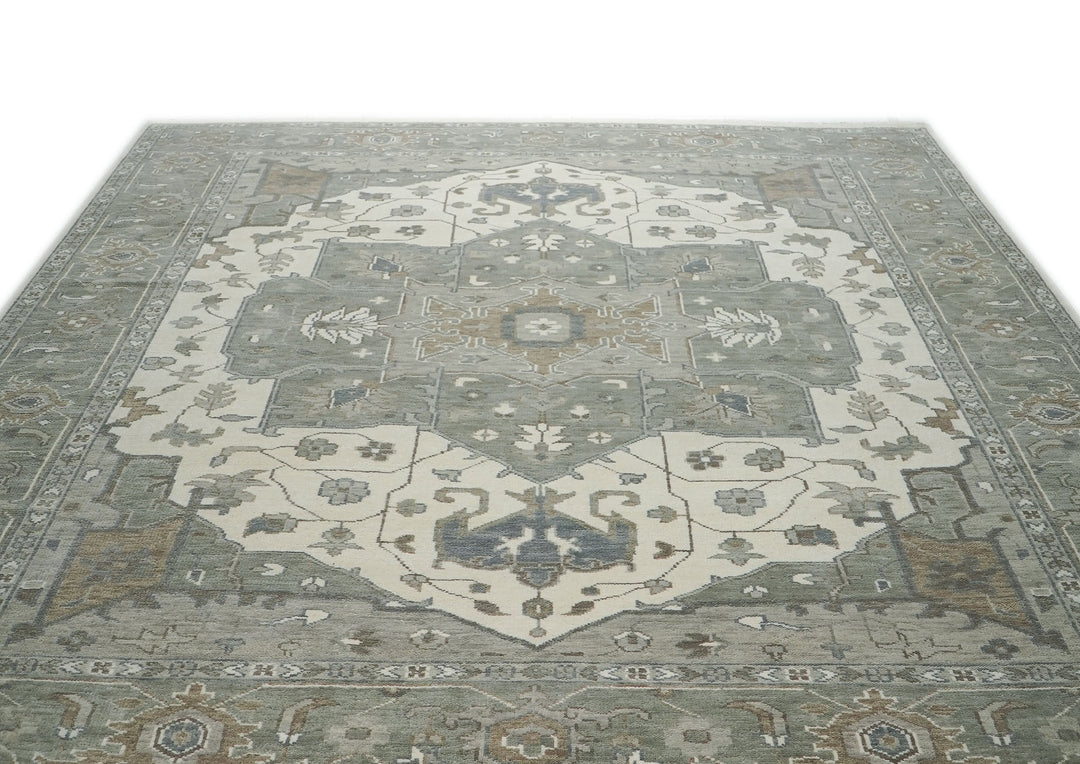 Palace Gray, Ivory, Taupe Color Hand Knotted Oushak Wool  Oriental Rug