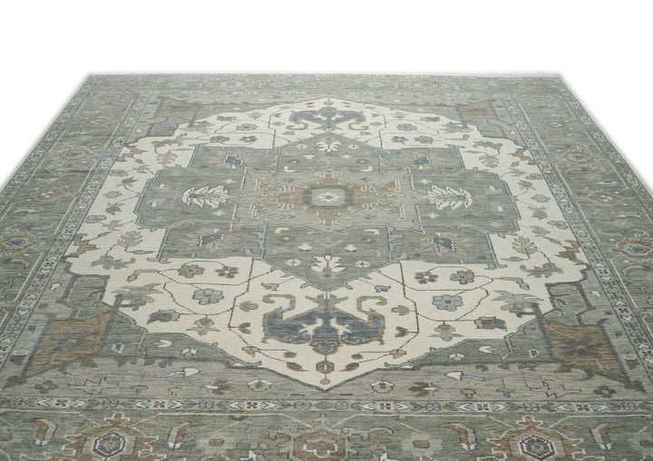 Palace Gray, Ivory, Taupe Color Hand Knotted Oushak Wool  Oriental Rug