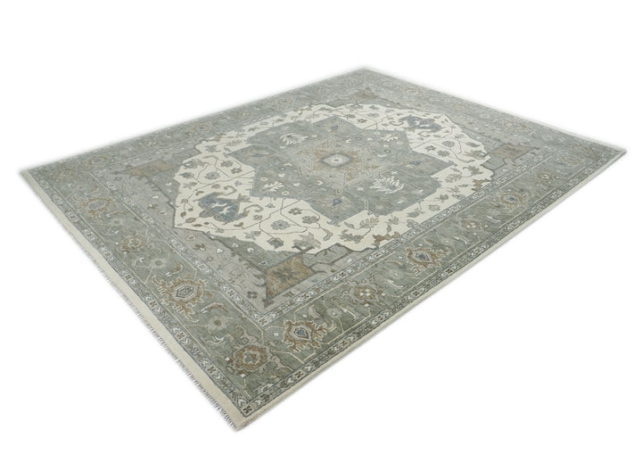 Palace Gray, Ivory, Taupe Color Hand Knotted Oushak Wool  Oriental Rug