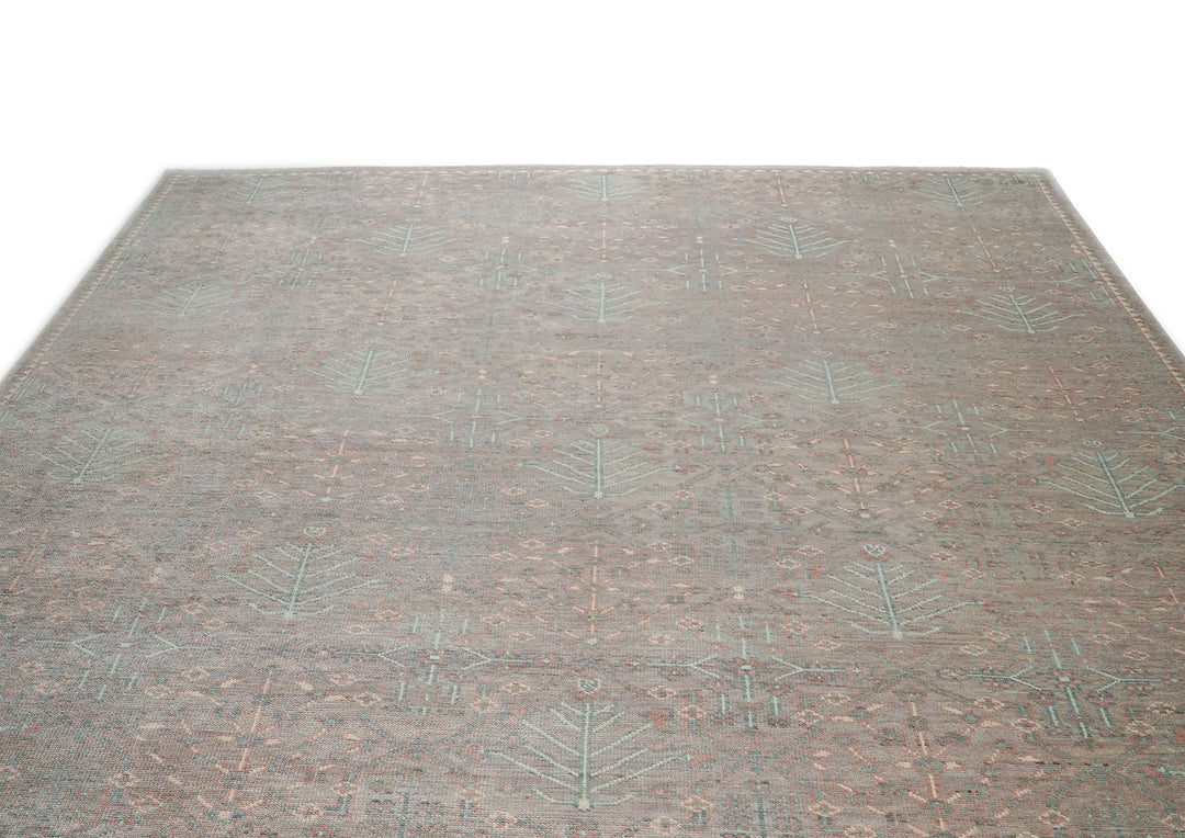 12x15 Rose, Aqua, Gray Color Hand Knotted Oushak Wool Transitional Oriental Rug