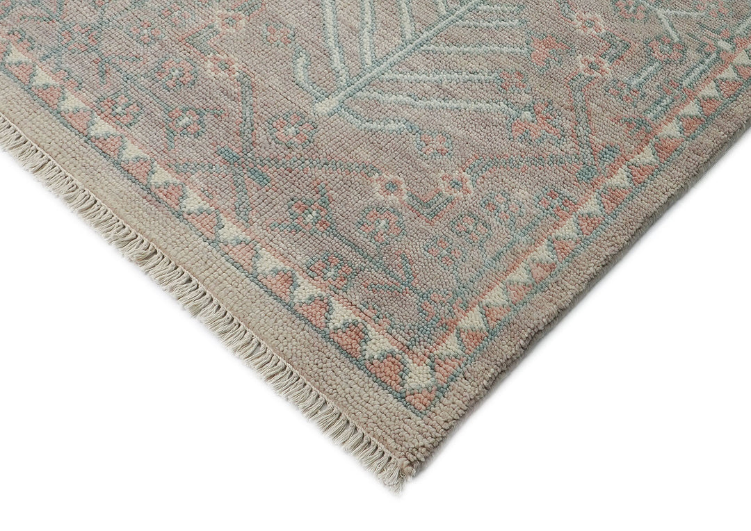 12x15 Rose, Aqua, Gray Color Hand Knotted Oushak Wool Transitional Oriental Rug