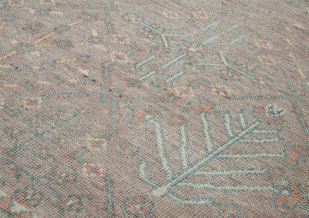 12x15 Rose, Aqua, Gray Color Hand Knotted Oushak Wool Transitional Oriental Rug