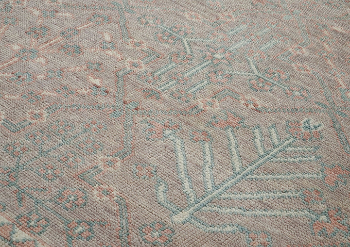 12x15 Rose, Aqua, Gray Color Hand Knotted Oushak Wool Transitional Oriental Rug
