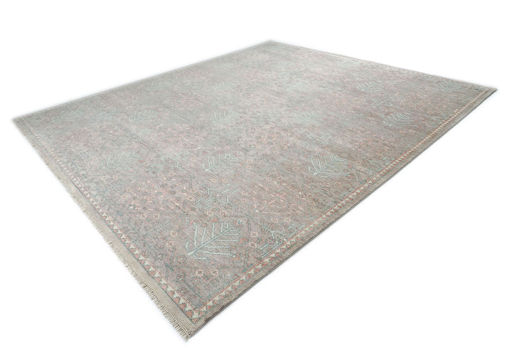 12x15 Rose, Aqua, Gray Color Hand Knotted Oushak Wool Transitional Oriental Rug
