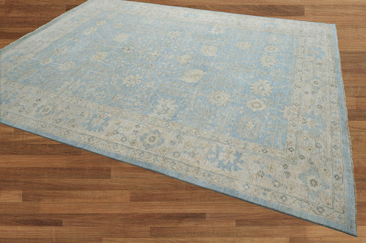 Celeste Rugs 9x12 Hand-Knotted 100% Wool Oushak Rug Traditional Blue & Beige Oriental Design