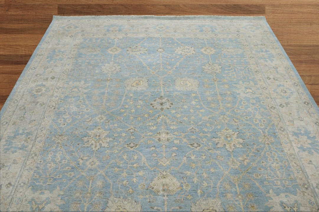 Celeste Rugs 9x12 Hand-Knotted 100% Wool Oushak Rug Traditional Blue & Beige Oriental Design
