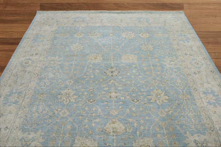 Celeste Rugs 9x12 Hand-Knotted 100% Wool Oushak Rug Traditional Blue & Beige Oriental Design