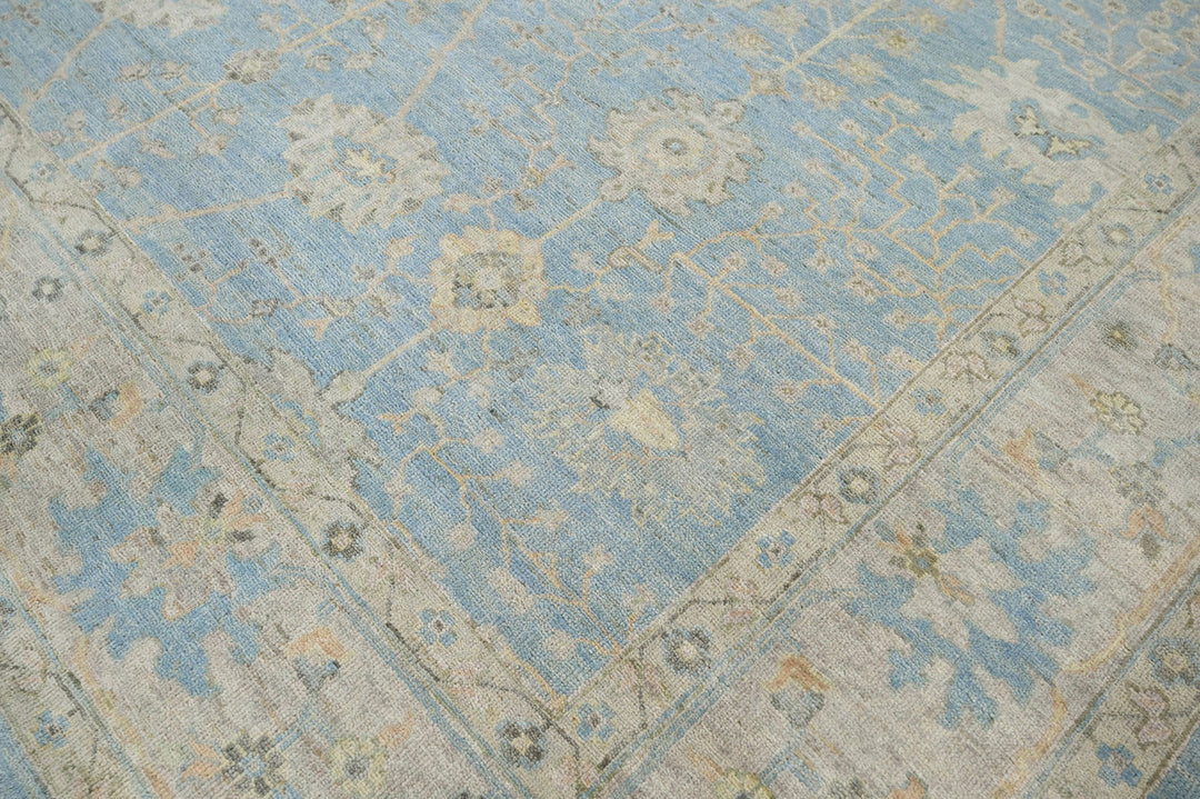 Celeste Rugs 9x12 Hand-Knotted 100% Wool Oushak Rug Traditional Blue & Beige Oriental Design