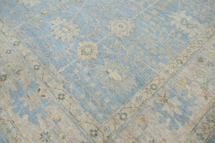 Celeste Rugs 9x12 Hand-Knotted 100% Wool Oushak Rug Traditional Blue & Beige Oriental Design