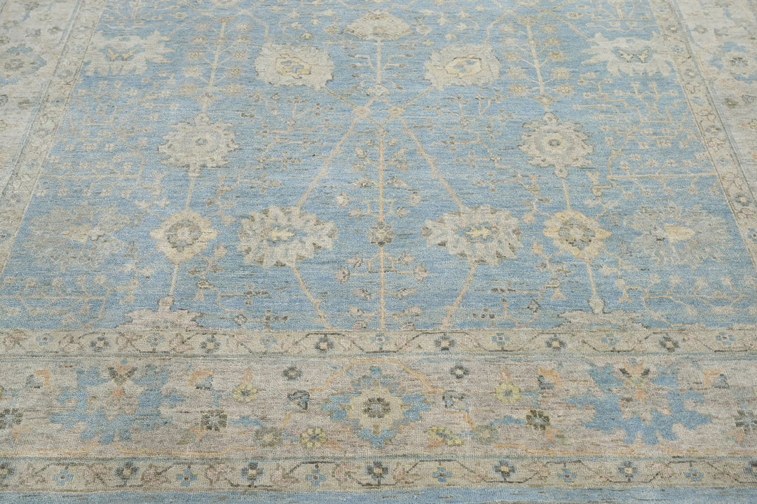 Celeste Rugs 9x12 Hand-Knotted 100% Wool Oushak Rug Traditional Blue & Beige Oriental Design