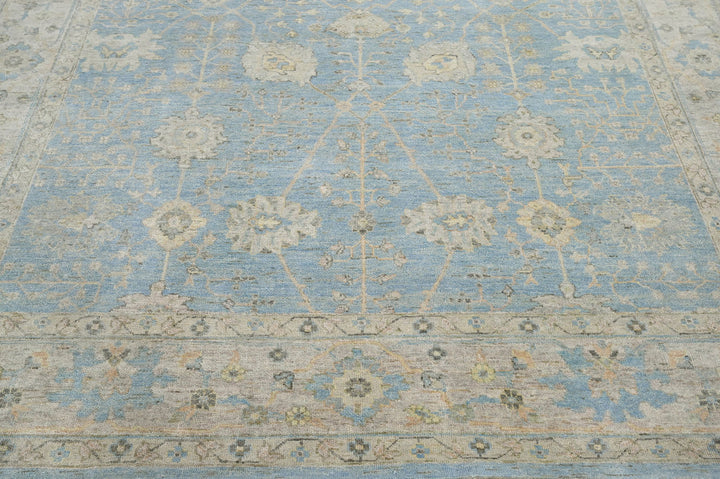Celeste Rugs 9x12 Hand-Knotted 100% Wool Oushak Rug Traditional Blue & Beige Oriental Design
