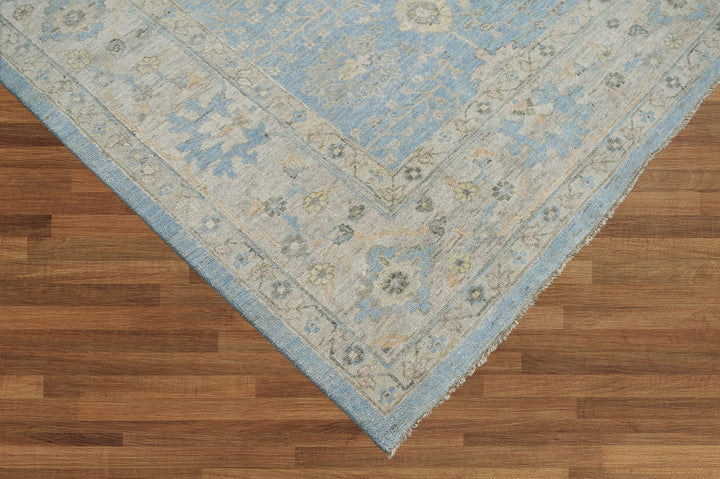 Celeste Rugs 9x12 Hand-Knotted 100% Wool Oushak Rug Traditional Blue & Beige Oriental Design