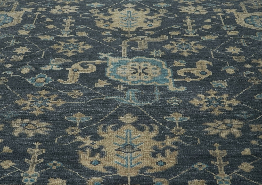 Palace Blue, Beige, Moss Color Hand Knotted Oushak Wool Arts and Crafts Oriental Rug