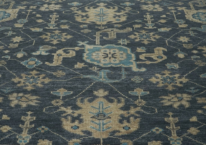 Palace Blue, Beige, Moss Color Hand Knotted Oushak Wool Arts and Crafts Oriental Rug